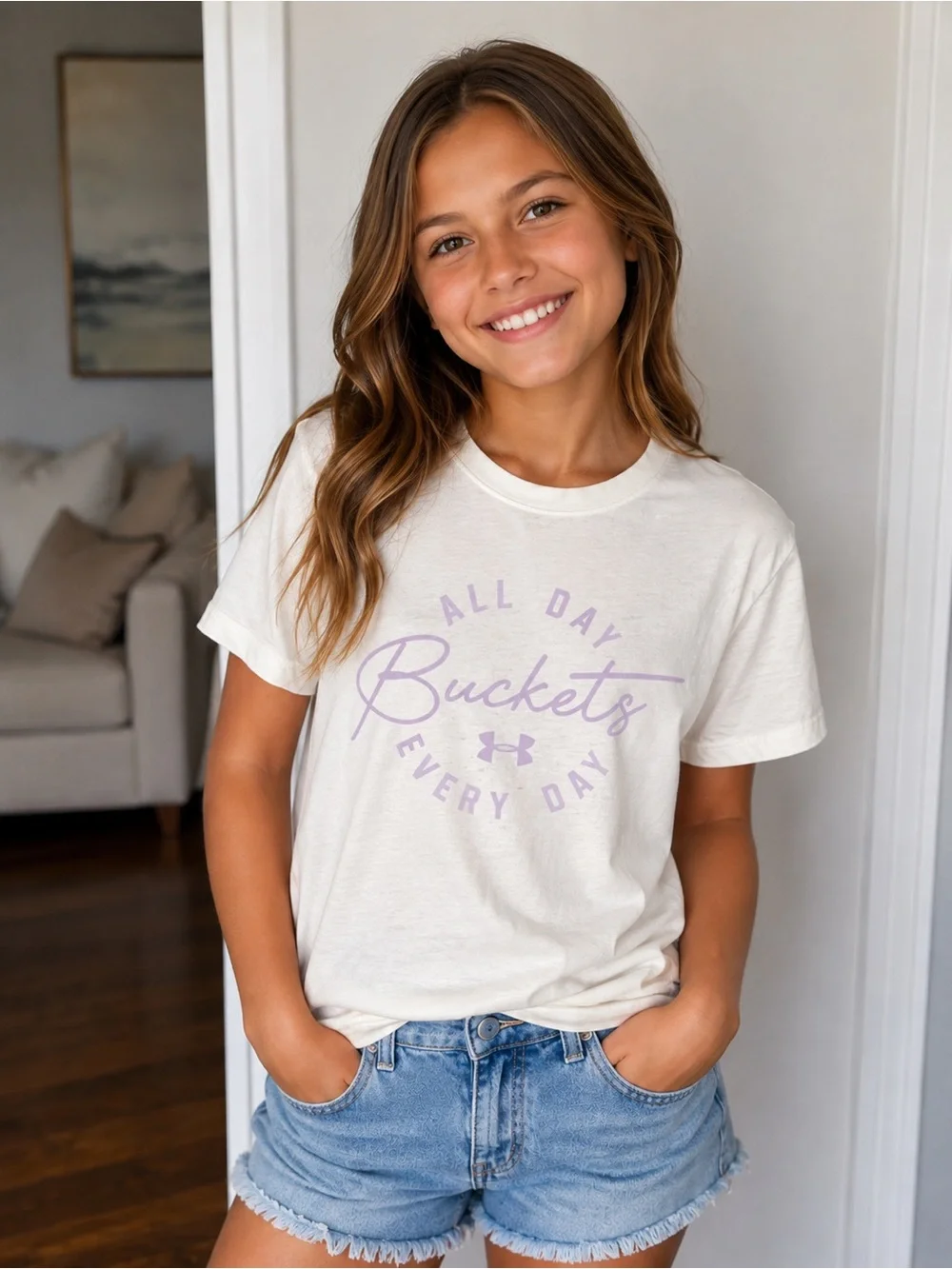 Under Armour White Tee with Lavender Graphic